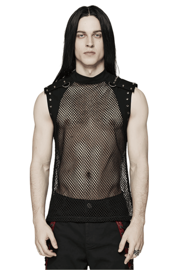 Fashionable Punk Mesh Vest for Men with Denim Accents